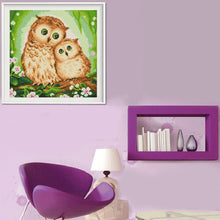 Carica l'immagine nel visualizzatore di Gallery, Due gufi - diamante rotondo completo - 30x30cm