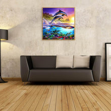 Carica l'immagine nel visualizzatore di Gallery, Dolphin - pittura di diamante rotonda trapano completo - 30x30cm