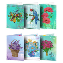 Carica l'immagine nel visualizzatore di Gallery, 6 pezzi / set Biglietti d'auguri con fiori e uccelli Pittura diamante