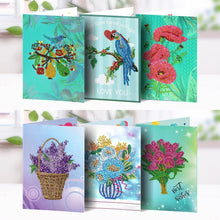 Carica l'immagine nel visualizzatore di Gallery, 6 pezzi / set Biglietti d'auguri con fiori e uccelli Pittura diamante