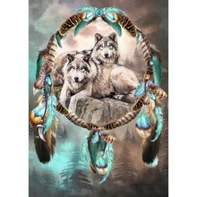 Carica l'immagine nel visualizzatore di Gallery, Wolf e dream catcher - diamante rotondo - 30x40cm