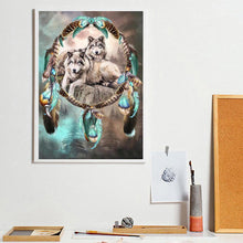 Carica l'immagine nel visualizzatore di Gallery, Wolf e dream catcher - diamante rotondo - 30x40cm