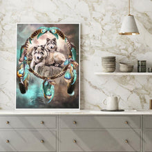 Carica l'immagine nel visualizzatore di Gallery, Wolf e dream catcher - diamante rotondo - 30x40cm