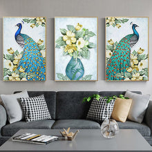 Carica l'immagine nel visualizzatore di Gallery, 3 pannelli pavone - diamante rotondo - 95x45cm