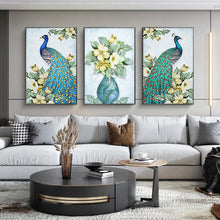 Carica l'immagine nel visualizzatore di Gallery, 3 pannelli pavone - diamante rotondo - 95x45cm