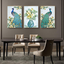 Carica l'immagine nel visualizzatore di Gallery, 3 pannelli pavone - diamante rotondo - 95x45cm