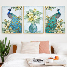 Carica l'immagine nel visualizzatore di Gallery, 3 pannelli pavone - diamante rotondo - 95x45cm