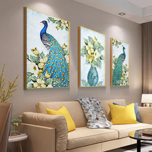 Carica l'immagine nel visualizzatore di Gallery, 3 pannelli pavone - diamante rotondo - 95x45cm