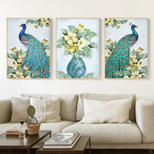 Carica l'immagine nel visualizzatore di Gallery, 3 pannelli pavone - diamante rotondo - 95x45cm